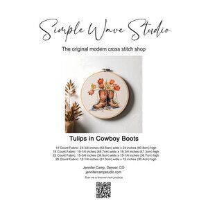 Wildflower Tulips in Cowboy Boots Counted‎ Cross Stitch Pattern NEW